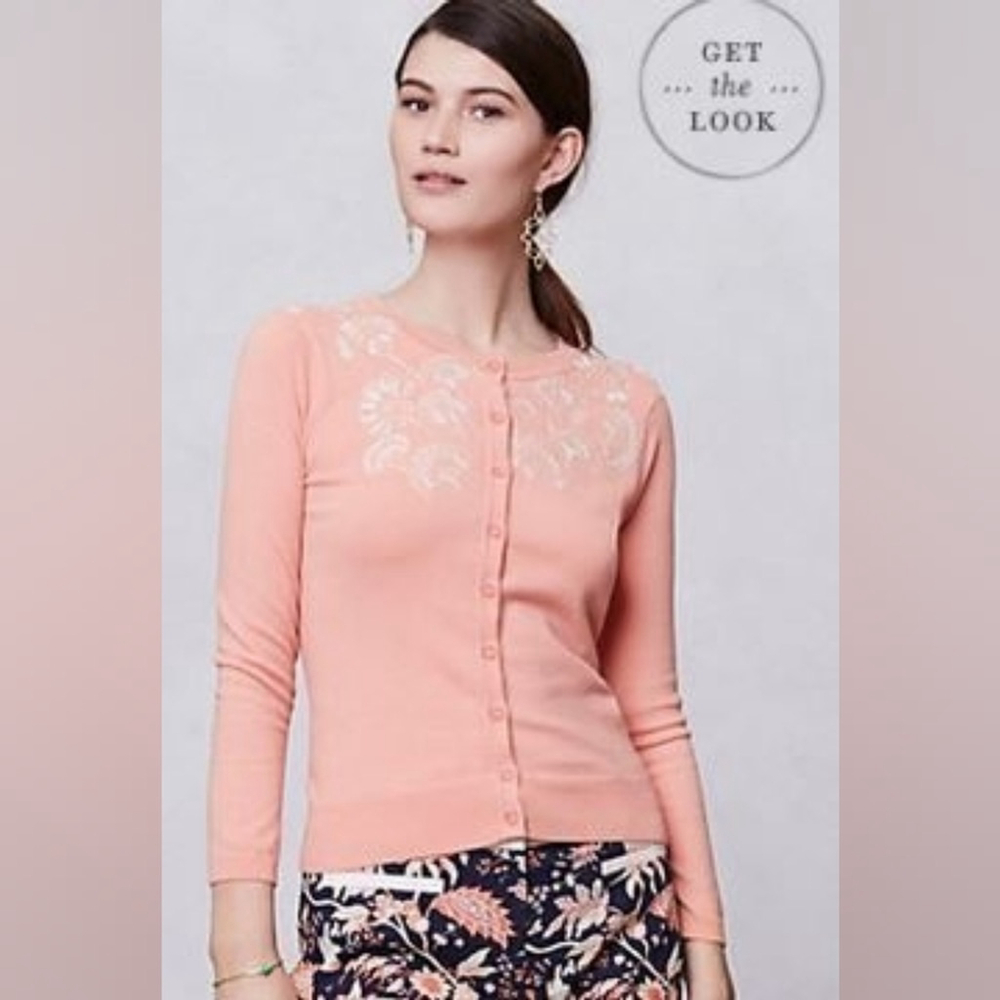 sparrow Peach Embroidered Button-Up Cardigan